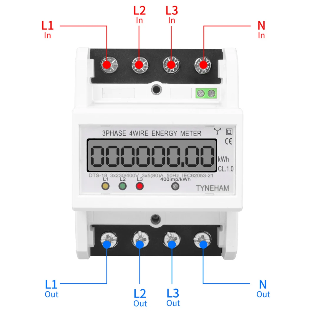 1 Dts-18L Three Phase Four Wire DIN Rail Energy Meter