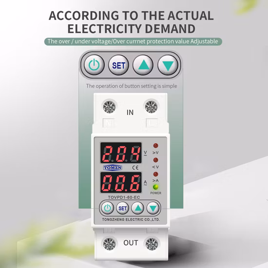 Zoii Electric 62A DIN 레일 230V 조정 가능한 과전압 및 저전압 보호 장치 보호 릴레이 Zoii Electric
